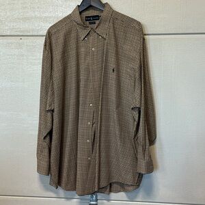 Ralph Lauren Men's Brown and Cream Micro-Check Dress Shirt